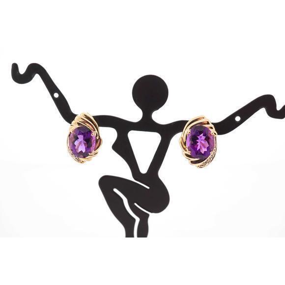 14k Yellow Gold Natural Amethyst Diamond Stud Earrings Estate Sale 3.80 TCW